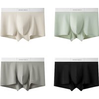 4Pcs Men Summer Ice Silk Seamless Boxer Briefs, Cool Breathable Comfortable Fashion Underwear
