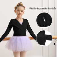 Girls Basic Team Ballet Wrap Top Long Sleeve Dance Cardigan for Toddlers with Waist Self Tie and Classic Front V-neck