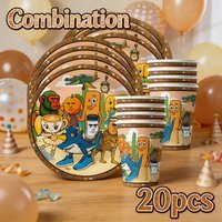 Italian Brainrot Cup Plate Combination Birthday Party Tableware Set Colorful Printed Design Gathering Decor Disposable Supply