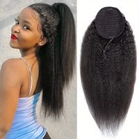 Mogolian Kinky Straight Drawstring Ponytail Human Hair Extensions 4B 4C Remy 10-32inch Long Clip In Yaki Ponytail Extension