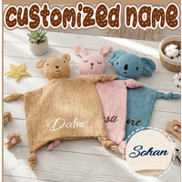 Personalized Baby Comforter And Bib Set with Embroidered Name Customized Animal Design for Baby Shower Easter Gift