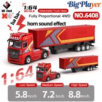 WLtoys 6408 1/64 4WD Alloy RC car Independent Control Liftable Container LED Light & Horn Mini RC Engineering Vehicle Toy Gift