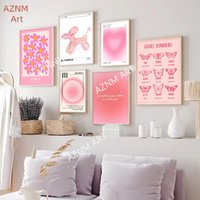 Pink Flower Market Exhibition Canvas Painting Angel Number Abstract Poster Wall Art Poster Bedroom Girls Room Frameless Wall Art