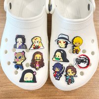 31pcs Demon Slayer Clog Cartoon PVC Shoe Charms Buckle Sandal Decorations for Kids Boys Party Gift