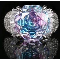 Luxury 14MM Pink Quartz Aquamarine Tourmaline Rings for Women Party Fine Jewelry Accessories Statement Lady Anniversary Gift