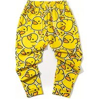 Men's 2025 Sweatpants,Yellow duck Graphic Polyester Joggers, Slim Fit Casual Lounge Pants with Pockets, Spring Autumn Streetwear