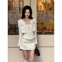 Mipao Auntie Short Stylish Three-Piece Set with Jacket And Halter Top Half Skirt for Women Fashionable Compact Ensemble
