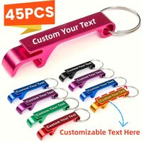 45PCS Aluminum Customizable Bottle Opener with Keyring Durable Lightweight Metal Beverage Opener in Multiple Colors for Wedding