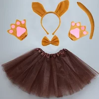 Women Girls Children Kangaroo Animal Costume Ears Tail Bow Tie Paw Tutu Skirt Cosplay Set Halloween Christmas
