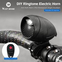 WEST BIKING Multifunctional Bicycle Electric Horn DIY Ringtone Remote Control Alarm Bike Bell IP65 Waterproof Cycling Headlight