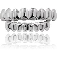 Trendy Glossy Finish Teeth Grillz Top Bottom Set Eco-friendly Copper Shiny Teeth Grillz Caps Silver Gold Teeth Jewelry Halloween