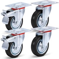 Ensemble de 4 roulettes robustes avec frein, 4 pouces et 5 pouces, roulettes pivotantes de transport à double roulement à billes, montage sur plaque pour chariot.