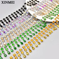 Fashion 2 Rows Round Water Drop Pendant Tassel Diamante Trims Rhinestone Crystal Chain Diy Necklace Clothing Shoes Accessories