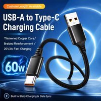60W USB Type C Fast Charging Cable 20V3A Compatible with Xiaomi Huawei Samsung OPPO VIVO High-Speed Data Sync Cord