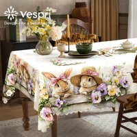 Vespri Easter Tablecloth White Purple with Rabbits Flowers Books Round Rectangle Oval Polyester for Party Festival