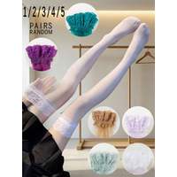 Random 1/2/3/4/5 Pairs Lace Thigh High Stockings for Women, Sheer Summer Anti-Snag Sexy Socks