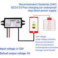 24W Car Waterproof Power Supply 12-24V to 5V Converter with QC2.0/3.0 Fast Charging Protocol Type-C Interface for Vehicle