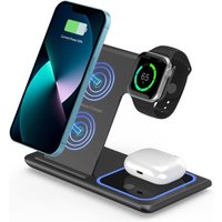 Support de charge rapide sans fil LED 3-en-1 pliable pour iPhone 17/16/15/14, Apple Watch 9 8 7 6 5, Airpods Pro