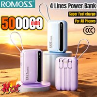 ROMOSS 500000mAh Power Bank Large Capacity Super Fast Charging Portable External Battery Built in 4 Cables for All Phones