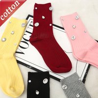 Women's Socks Korean Retro Cool Sweet Rhinestone Simple Versatile Shiny Comfortable High-quality Cotton Socks For Girl Wholesale