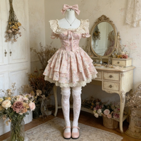 Y2k Floral Print Dress Short Puff Sleeve Women Elegant France Style Lace Ruffle Tiered Puffy Skirt Bodycon Spring Summer