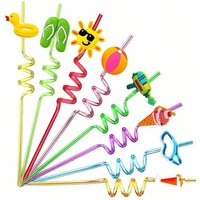 8 Colored Reusable Cartoon Straws - Durable Plastic Straws for Milk, Water, and Cocktails - Perfect for Family Gatherings,
