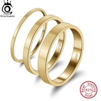 ORSA JEWELS 925 Sterling Silver Minimalism Rings Glossy Women Stylish 14K Gold 1/2/3mm Stacking Ring Fashion Jewelry Gift APR33