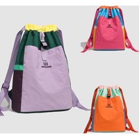 Multi-Tone Patchwork Drawstring Sports Backpack, Spacious Nylon Daypack, Durable Bag for Tennis Training, Hiking & Weekend Trip