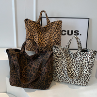 Vintage Leopard Print Women's Bag Large Capacity Canvas Shoulder Bags Daily Commuting Crossbody Bag