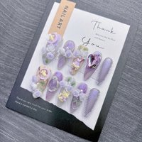 10 Stück hochwertige handgefertigte Nagelaufkleber zum Aufdrücken, hohe Kostenleistung, dunstige und verträumte Nagelaufkleber, Taro Purple Romance