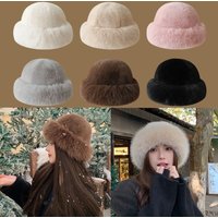 Fashion Headwear Fluffy Fur Winter Hat Solid Color Thicken Bucket Hat Plush Cold Windproof Berets Chrismas Gifts