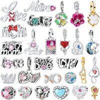 New Original 925 Sterling Silver Letters Charms Love Heart Lucky Mother Beads Pendants fit Bracelet Necklace DIY Jewelry Gift