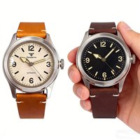 Tandorio NH35A Retro Men's Watches 38mm Automatic Field Watch Asia 2824 10BAR Waterproof Sapphire Crystal Black Cream Dial
