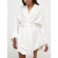 Wolfeel 2023 Holiday Short Dress Woman Linen Cotton Loose Wrape Summer Robe Dress with Sashes Casual Long Sleeves Lady Dress