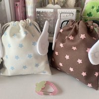Cute and Fresh Style Plush Winged Star Storage Bag for Jewelry and Stationery, Drawstring Dustproof Organizer Bag, Portable Storage Pouch