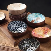 Handmade Alien Coconut Shell Bowl Inlaid Shells Wood Bowl Storage Salad Bowl Foyer Key Storage Tray Home Decoration