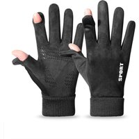 AliExpress NONE Faux Suede Gloves Winter Men Soft Cycling Anti-Slip Gloves Hiking Driving Windproof Delivery Flip-Tops Ribbed Cuff Gloves