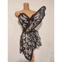 festival grey fairy butterfly dress wings rave Christmas rhinestone dance clothes stage birthday party nightclub cosplay costume