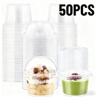 50PCS Disposable Pudding Plastic Cups Salad Cups With Lid Birthday Party Milk Tea Juice Ice Cream Fruit Beverage Containers