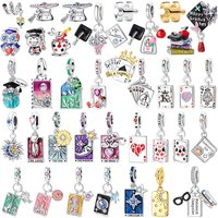 925 Sterling Silver Playing Cards Tarot Cards Graduation Season Pendant Beads for Women's DIY Bracelets Necklaces Jewelry Gifts