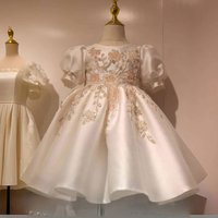 Jill Wish J085 Luxury Off White Flower Girl Dresses Dubai Beading Sequined Princess Gown for Kids Wedding Birthday Party Pageant