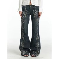 Deeptown Y2k Vintage Flared Jeans Women Printed Harajuku Japanese Retro Aesthetic Denim Pants Grunge Punk Jeans Gyaru Streetwear