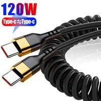 120W 5A Type C to Type C Fast Charging Phone Cable USB Spring Fast Car Charger Data Cable Cord For iPhone Xiaomi 15 Samsung S23