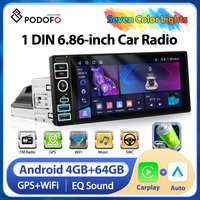 Podofo IPS 6.9 Inch 1Din Carplay Android Auto Car Radio Multimedia Video MP5 Player 1 Din No DVD With BT Stereo USB Charging