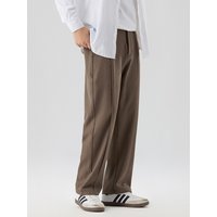2026 New Korean Men's Casual Pants Banded Waist Stretch Semi-Wide Pleated Suit Slacks Straight Loose Draped Trousers