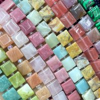 Natural Stone Flat Cube Tiger Eye Jaspers Quartz Aventurine Loose Spacer Beads For Jewelry Making Diy Bracelet Accessories 7.5'