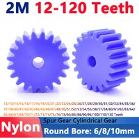 1PCS Blue Nylon Spur Gear 2M 2 Module 12/13/14/15/16/17/18/19/20/21/22/23/24/25/26/27/28-120 Teeth Plastic Flat Cylindrical Gear