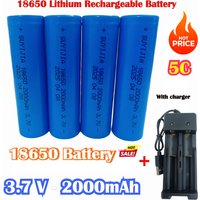 2025 New 18650 Battery 3.7 V 2000mAh High Current Lithium Rechargeable Battery Suitable for Flashlight LED Light Laptop Intercom