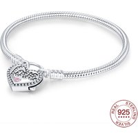 New Bracelet Original 925 Sterling Silver Pink Diamond Padlock Bracelet 17-20CM Love Bracelet For Women DIY Charm Jewelry Gifts