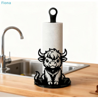 โHighland Cow Paper Towel Holder,Cute Black Metal Kitchen Towel Roll Stand for Farmhouse Decor